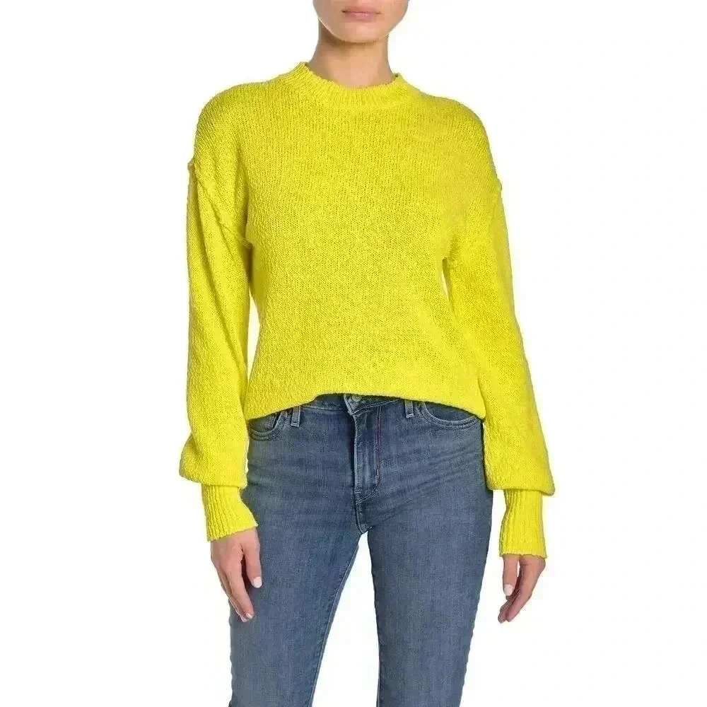 Abound Drop Shoulder Knit Sweater Size Medium‎ Chartreuse Yellow Crew Neck NWT